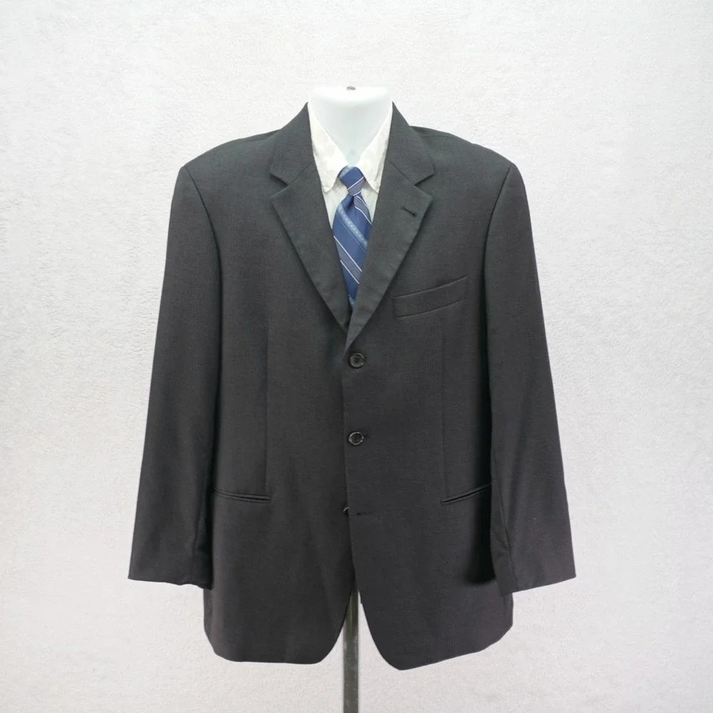 Boss Hugo Boss Super 100s Wool Gray Striped‎ 3 Button Blazer / Suit Jacket 40R